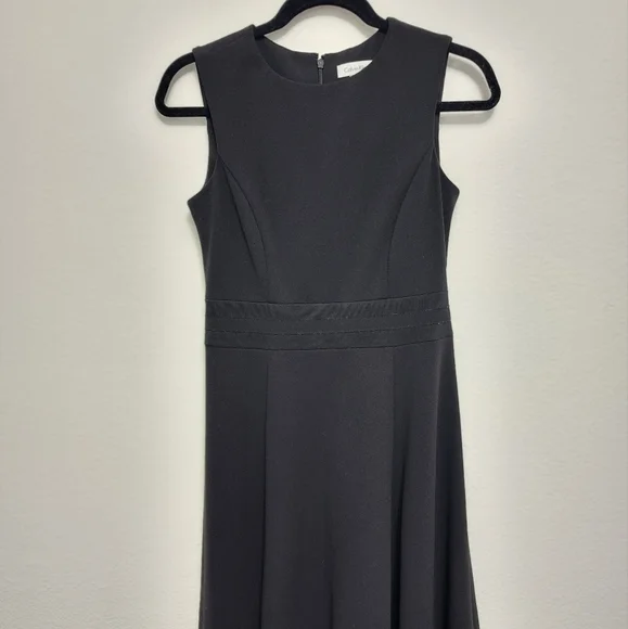 Calvin Klein A-Line Mesh Stripe Black Dress Size 4 - Picture 3 of 10